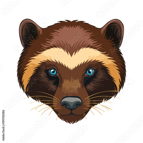 Close up illustration of a wolverine head with striking blue eyes