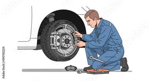 Mechanic changing a car tire.