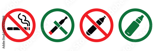 Cigarette and E-Cigarette Icon Collection – Prohibition and Permission Signs