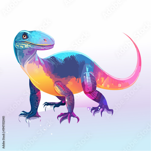 Futuristic Dinosaur Robot with Vibrant, Iridescent Scales and Cybernetic Enhancements