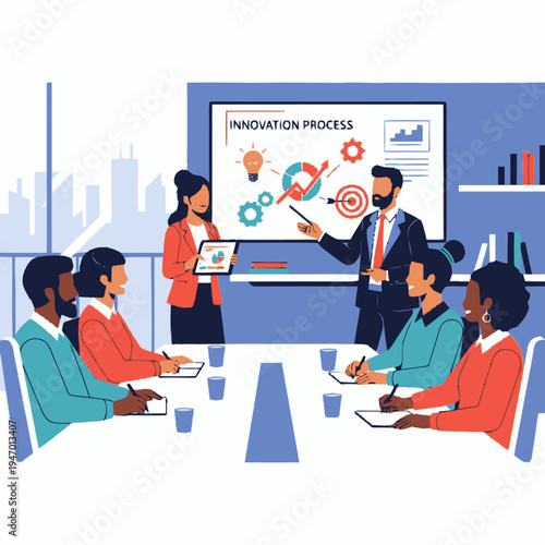 Business team discussing innovation process.