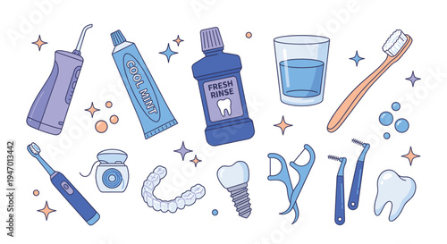 Dental hygiene and teeth care tools set