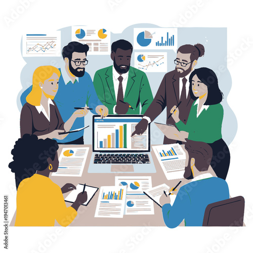 Diverse team collaborating on business project.