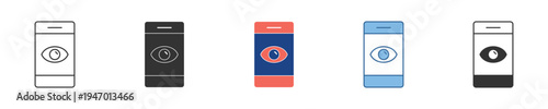 Modern smartphone icons featuring an eye symbol, depicting concepts of digital privacy, data security, mobile surveillance, and identity verification in a connected world