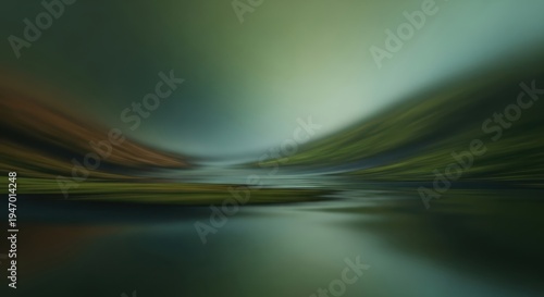Blurry Landscape with Water and Hills.