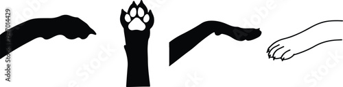 Dog paw hand drawn illustration on white background, dog paw silhouette vector set.