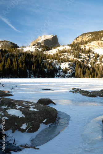 Canvas Print Hallett Peak Above Frozen Sprague Lake in Rocky Mountain National Park Colorado
