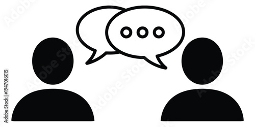 Human Communication Icon – Two Silhouettes with Speech Bubbles