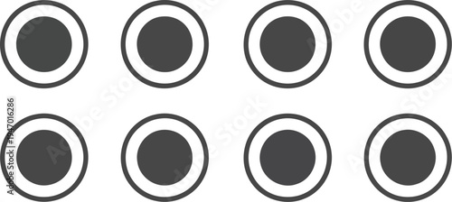 Eight gray circles arranged in two rows on a white background