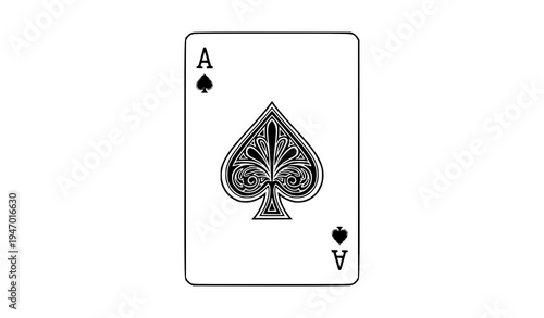 Elegant ace of spades playing card vintage style casino poker vector illustration isolated on white background