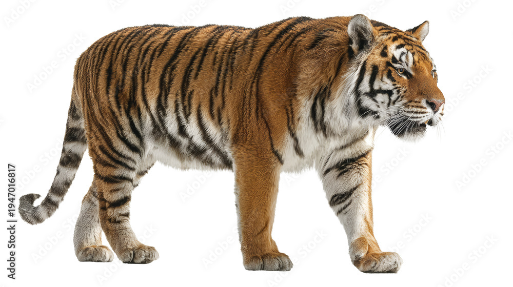 Obraz premium Bengal tiger looking forward, isolated on a white background