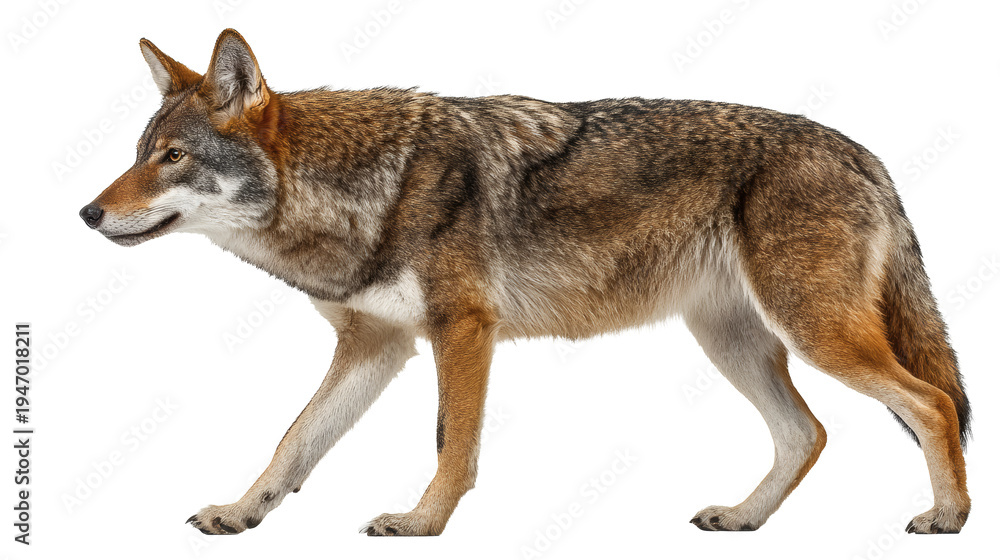 Obraz premium Red wolf standing, isolated on a white background