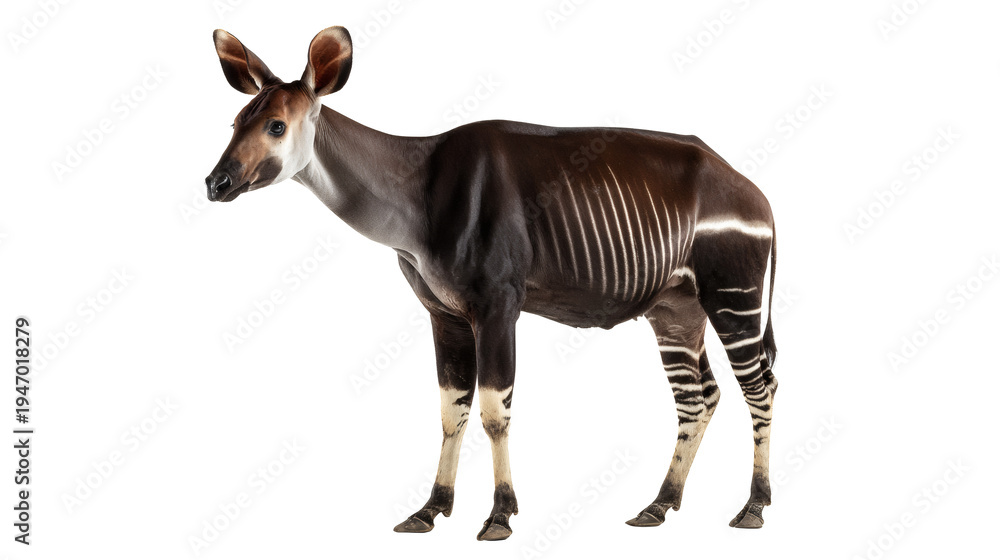 Fototapeta premium Okapi standing, isolated on a white background