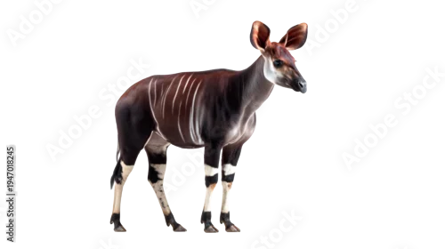 Fototapeta Okapi standing, isolated on a white background