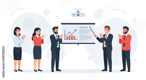Business team applauding during presentation with graph on screen