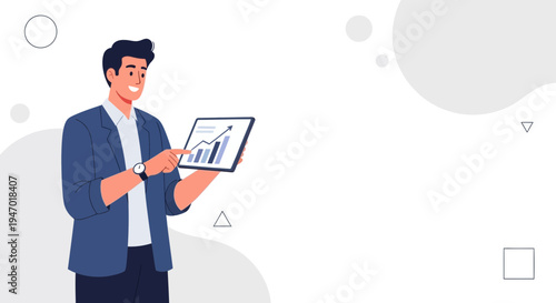 Man analyzing financial growth chart on tablet, business success concept