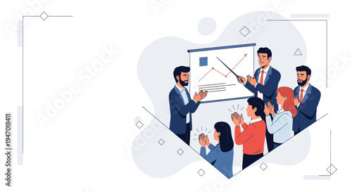 Business meeting with presentation and applause, diverse team celebrating success