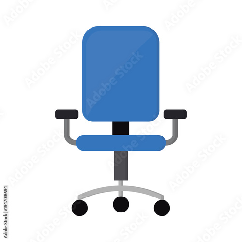 A contemporary leather ergonomic office chair stands in an empty interior, featuring a comfortable design with black wheels for a modern business furniture aesthetic