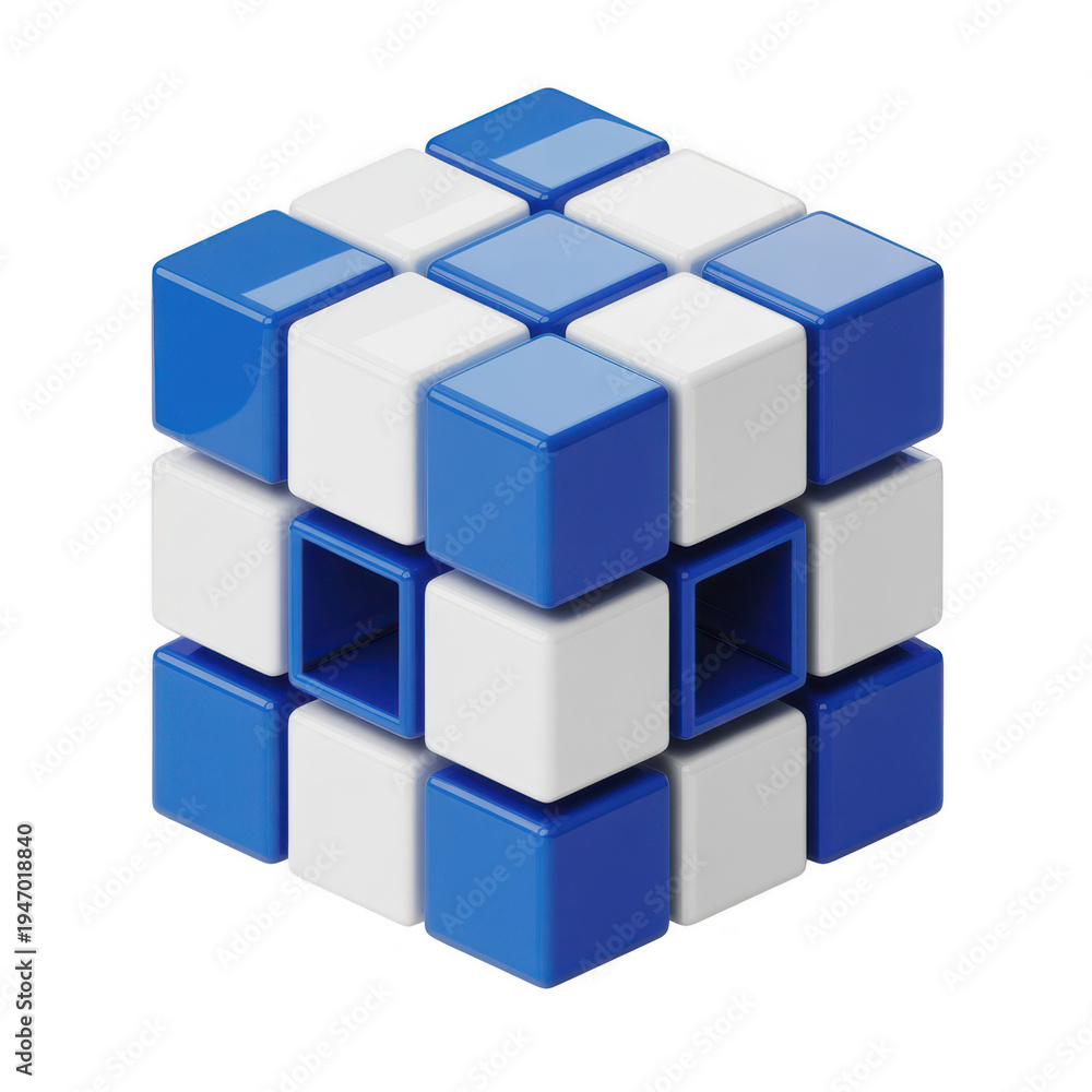 Obraz premium Stunning 3D cube structure with blue and white blocks
