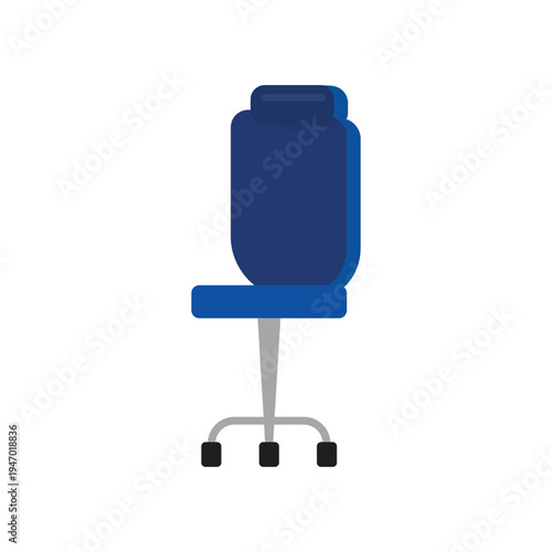 A contemporary leather ergonomic office chair stands in an empty interior, featuring a comfortable design with black wheels for a modern business furniture aesthetic