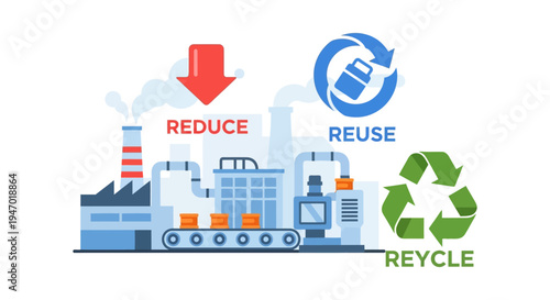 Reduce, Reuse, Recycle: Sustainable Industrial Practices and Environmental Responsibility Concept with Factory Production Line