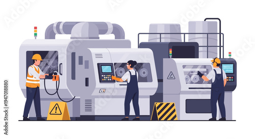 Industrial Workers Operating Modern Factory Machinery - Manufacturing and Production Process