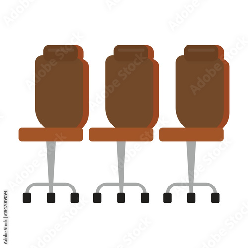 A contemporary leather ergonomic office chair stands in an empty interior, featuring a comfortable design with black wheels for a modern business furniture aesthetic