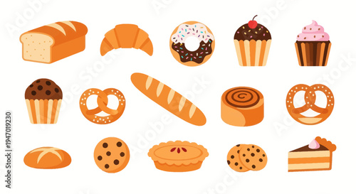 Bakery items illustration bread pastries and sweets
