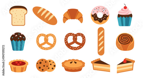 Bakery items illustration on white background
