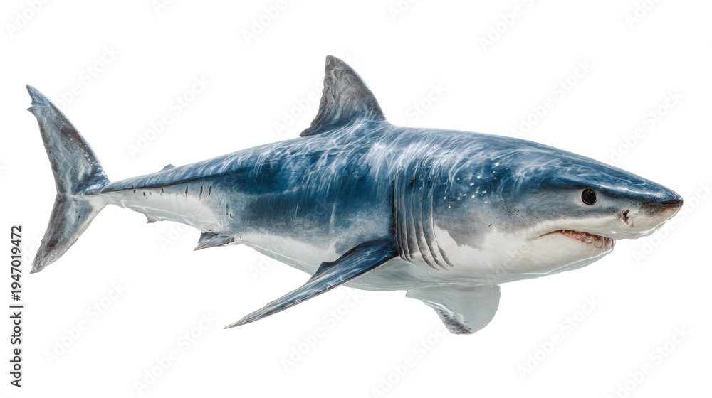 Fototapeta premium Porbeagle shark side view, isolated on a white background