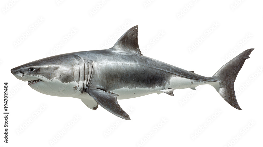 Fototapeta premium Porbeagle shark side view, isolated on a white background