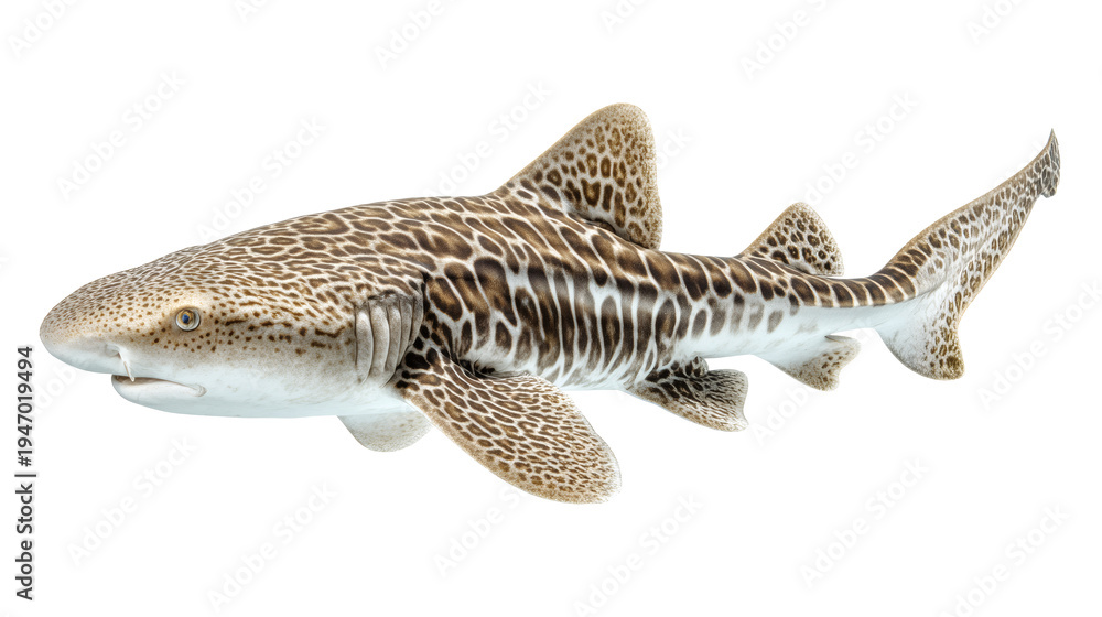 Fototapeta premium Zebra shark swimming, isolated on a white background