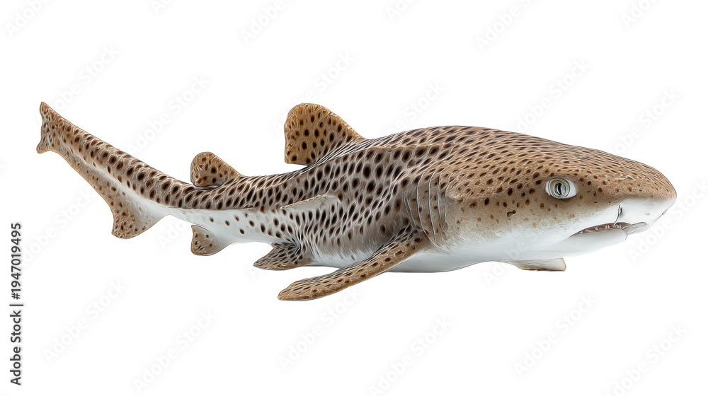 Fototapeta premium Zebra shark swimming, isolated on a white background