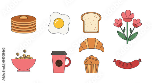 Breakfast food and floral vector illustration