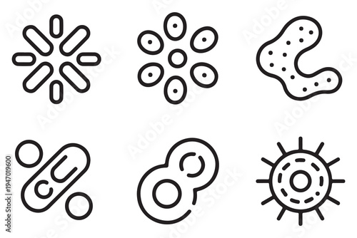 Set of 6 Bacteria and Virus Line Icons for Scientific Research and Medical Education