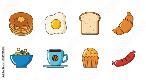 Breakfast food collection isolated white