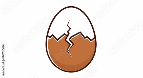 A brown eggshell cracks open, revealing a white interior with jagged lines