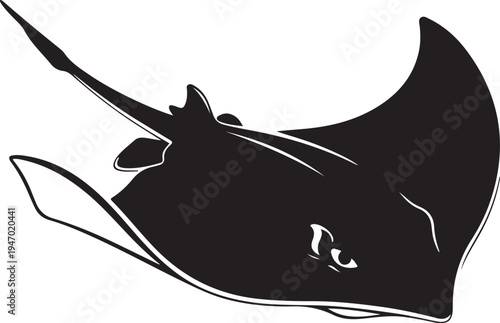 Graceful Stingray Silhouette Gliding Through Water.