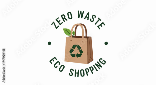A brown paper bag with a green recycling symbol and leaves, representing eco-friendly shopping