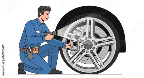 Mechanic changing car tire.