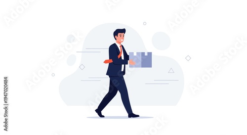 Businessman carrying a box, delivery, logistics, business concept, flat design