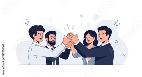 Teamwork high five, business people celebrating success, collaboration, unity, achievement