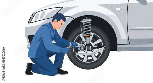 Mechanic changing car tire.