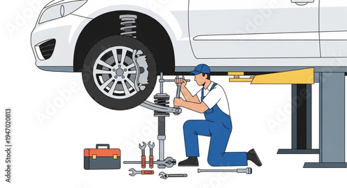 Mechanic changing car tire.