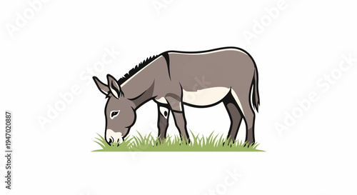 A cartoon donkey stands on green grass eating