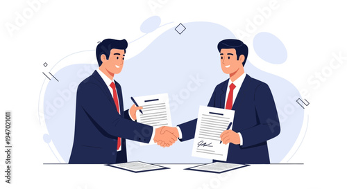 Businessmen shaking hands over a deal, signing contract, partnership agreement, successful business meeting