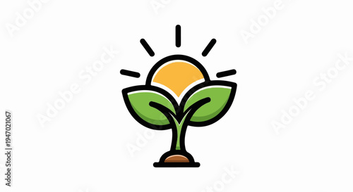 A green sprout with a sun behind it, symbolizing growth