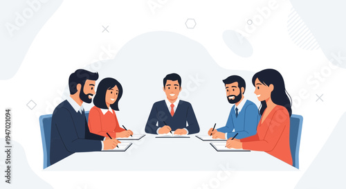 Business meeting, diverse team collaborating around a table, discussing strategy