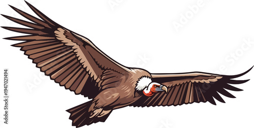 A cartoon vulture with outstretched wings soars through the air