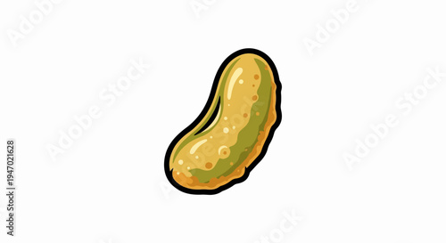 A cartoonish representation of a pickle with yellow and green tones and a black outline